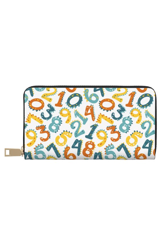 Leather Thin Slim Wallets for Women Men - cartoon Math number Print Clutch Card Wallet for Women Men with Zipper
