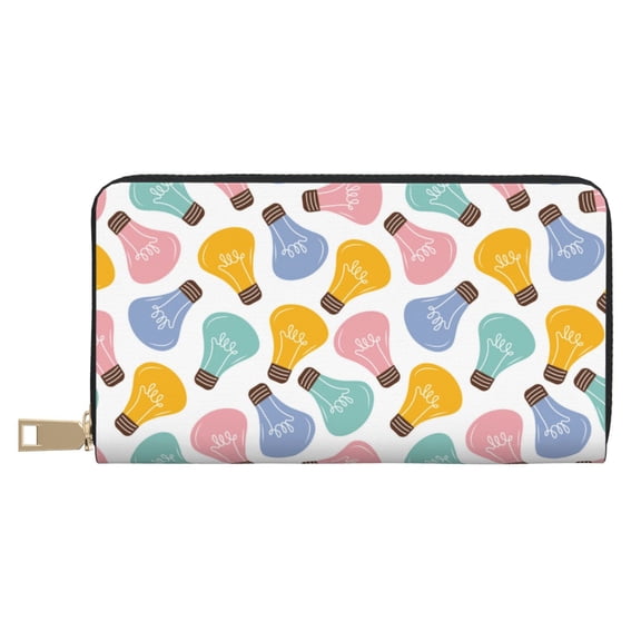 Leather Thin Slim Wallets for Women Men - colorful Light Bulb Clutch Card Wallet for Women Men with Zipper