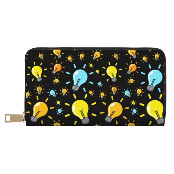 Leather Thin Slim Wallets for Women Men - colorful Light Bulb Pattern Clutch Card Wallet for Women Men with Zipper