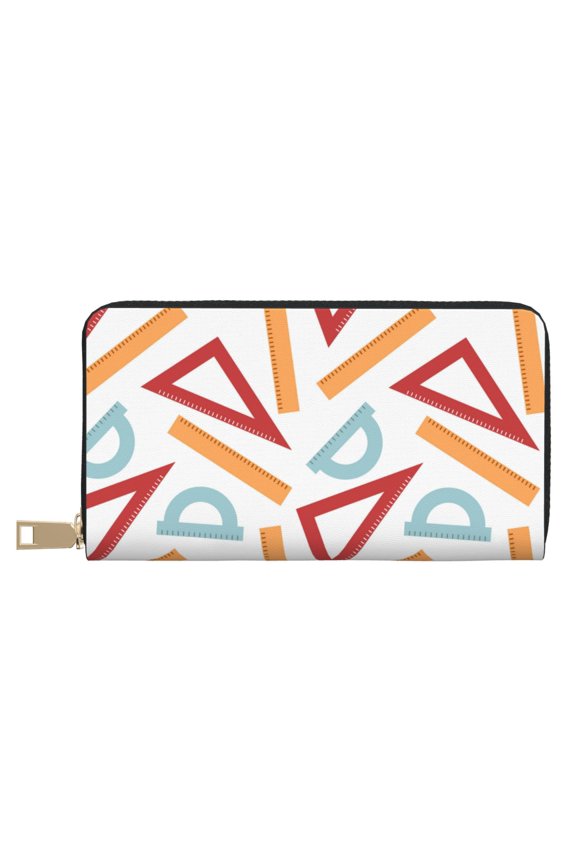 Leather Thin Slim Wallets for Women Men - colorful Math ruler Print Clutch Card Wallet for Women Men with Zipper