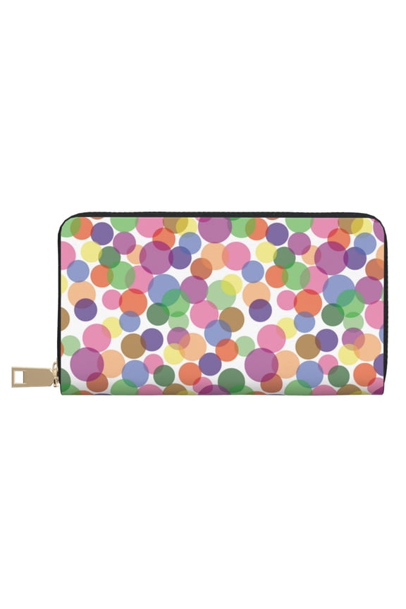 Leather Thin Slim Wallets for Women Men - colorful Polka dot cute Clutch Card Wallet for Women Men with Zipper