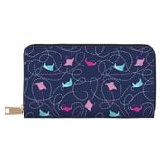 Leather Thin Slim Wallets for Women Men - colorful stingray dotted line cute Clutch Card Wallet for Women Men with Zipper