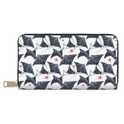 Leather Thin Slim Wallets for Women Men - cool stingray fish cute Clutch Card Wallet for Women Men with Zipper