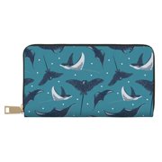 Leather Thin Slim Wallets for Women Men - cute Stingray polka dots Clutch Card Wallet for Women Men with Zipper