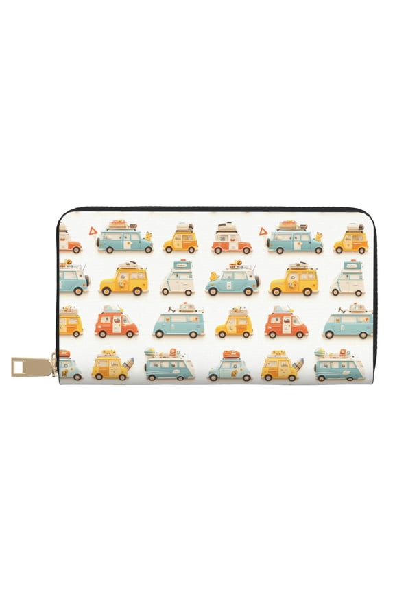 Leather Thin Slim Wallets for Women Men - cute cartoon SUV car Clutch Card Wallet for Women Men with Zipper