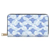 Leather Thin Slim Wallets for Women Men - cute stingray blue shells Clutch Card Wallet for Women Men with Zipper