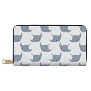 Leather Thin Slim Wallets for Women Men - cute stingray bubbles grey Clutch Card Wallet for Women Men with Zipper