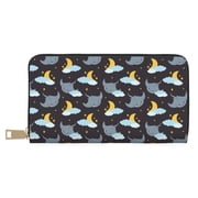 Leather Thin Slim Wallets for Women Men - cute stingray star black Trendy Clutch Card Wallet for Women Men with Zipper