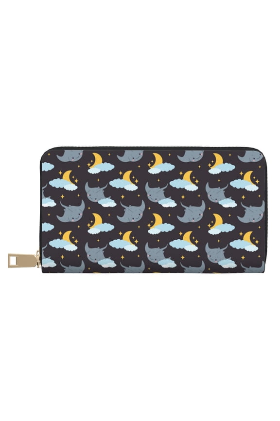 Leather Thin Slim Wallets for Women Men - cute stingray star black Trendy Clutch Card Wallet for Women Men with Zipper