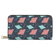 Leather Thin Slim Wallets for Women Men - cute stingrays polka dots Clutch Card Wallet for Women Men with Zipper