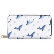 Leather Thin Slim Wallets for Women Men - cute whales stingrays bubbles Clutch Card Wallet for Women Men with Zipper
