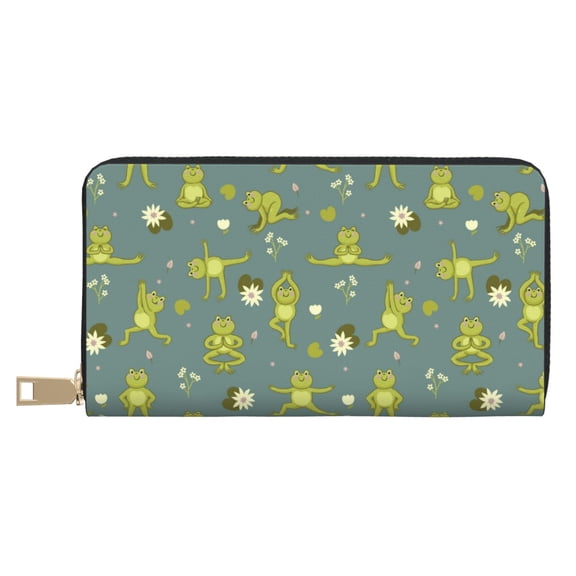 Leather Thin Slim Wallets for Women Men - cute yoga frogs funny Clutch Card Wallet for Women Men with Zipper