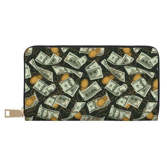 Leather Thin Slim Wallets for Women Men - dollar golden spiders cool print Clutch Card Wallet for Women Men with Zipper