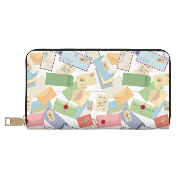 Leather Thin Slim Wallets for Women Men - envelope Pattern color Clutch Card Wallet for Women Men with Zipper