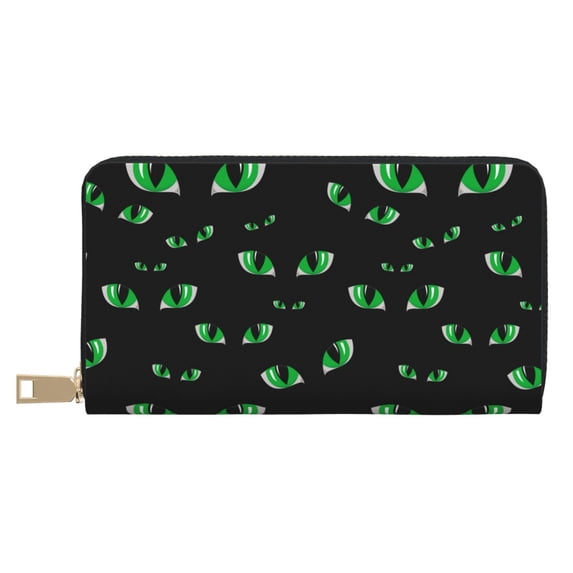 Leather Thin Slim Wallets for Women Men - eye green Pattern Clutch Card Wallet for Women Men with Zipper