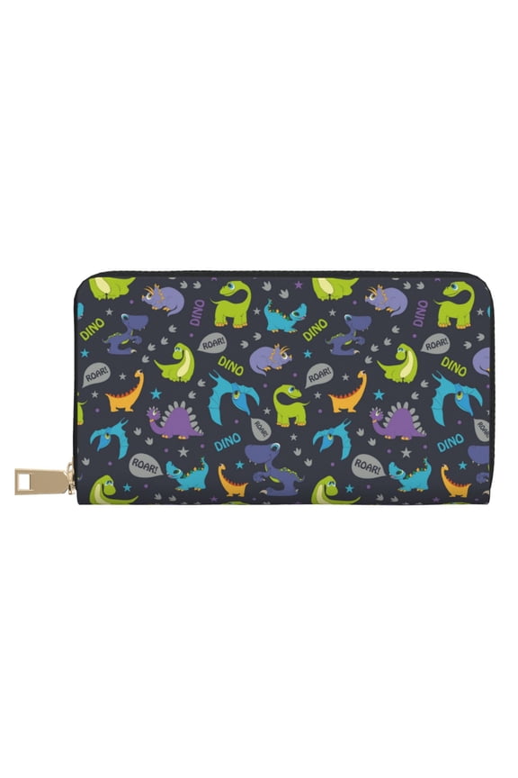 Leather Thin Slim Wallets for Women Men - funny dinosaur Clutch Card Wallet for Women Men with Zipper