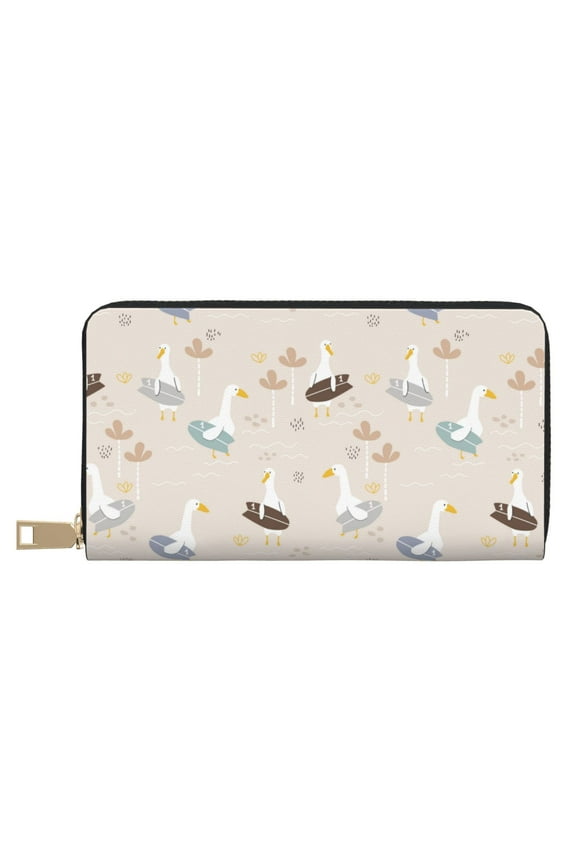 Leather Thin Slim Wallets for Women Men - funny duck surfer Clutch Card Wallet for Women Men with Zipper