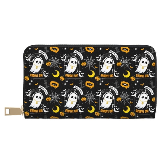 Leather Thin Slim Wallets for Women Men - ghost_groove_pattern Clutch Card Wallet for Women Men with Zipper