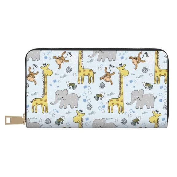 Leather Thin Slim Wallets for Women Men - giraffe monkey_A Clutch Card Wallet for Women Men with Zipper
