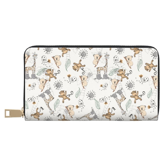 Leather Thin Slim Wallets for Women Men - giraffe monkey Clutch Card Wallet for Women Men with Zipper