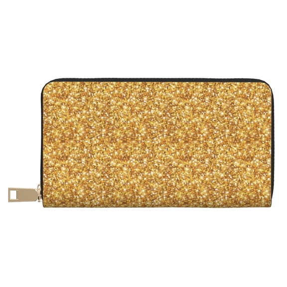 Leather Thin Slim Wallets for Women Men - lightning Gold Glitter Clutch Card Wallet for Women Men with Zipper