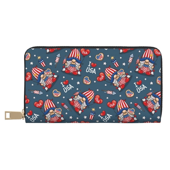 Leather Thin Slim Wallets for Women Men - party Flag USA B Clutch Card Wallet for Women Men with Zipper