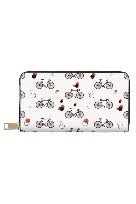 Leather Thin Slim Wallets for Women Men - polka dots Bike Pattern Clutch Card Wallet for Women Men with Zipper
