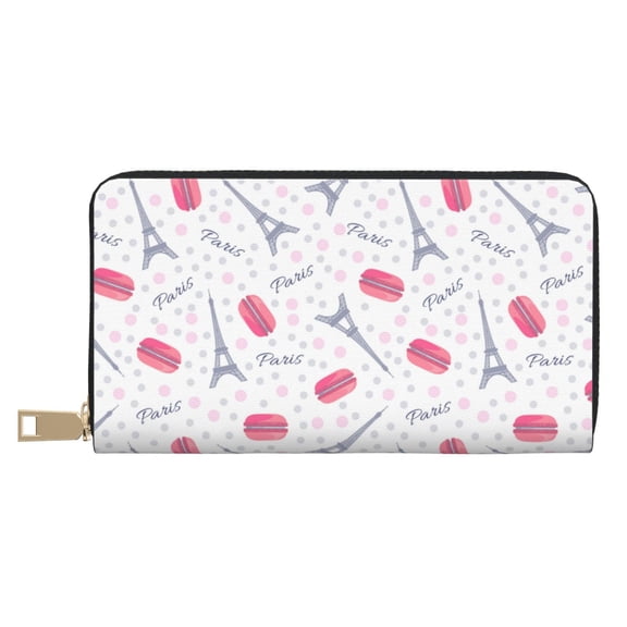 Leather Thin Slim Wallets for Women Men - polka dots Eiffel Tower Clutch Card Wallet for Women Men with Zipper