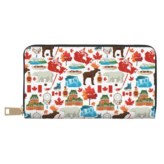 Leather Thin Slim Wallets for Women Men - reindeer polar bear Clutch Card Wallet for Women Men with Zipper