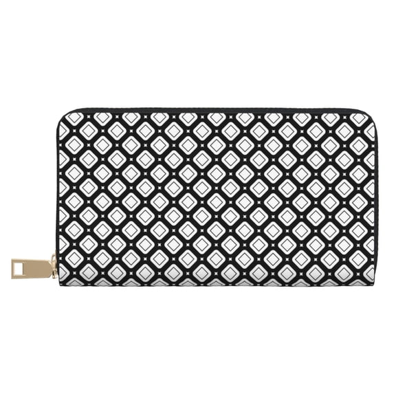 Leather Thin Slim Wallets for Women Men - rhombuses Geometry pattern Clutch Card Wallet for Women Men with Zipper