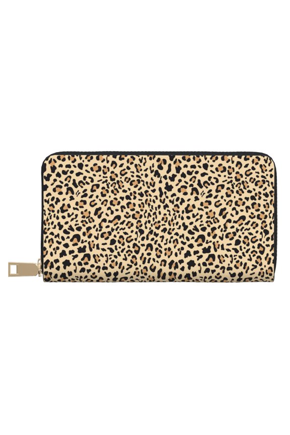 Leather Thin Slim Wallets for Women Men - trendy Leopard pattern Clutch Card Wallet for Women Men with Zipper