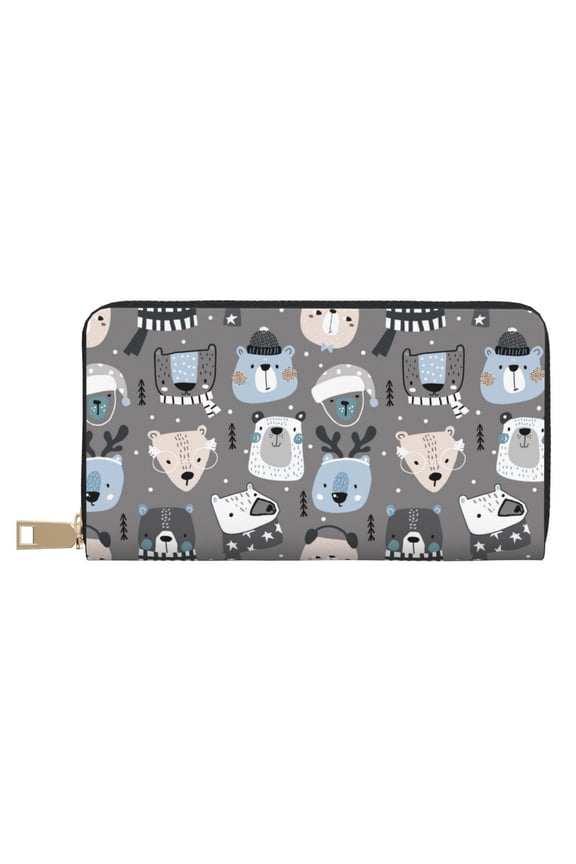 Leather Thin Slim Wallets for Women Men - winter Scarf cute beer Clutch Card Wallet for Women Men with Zipper