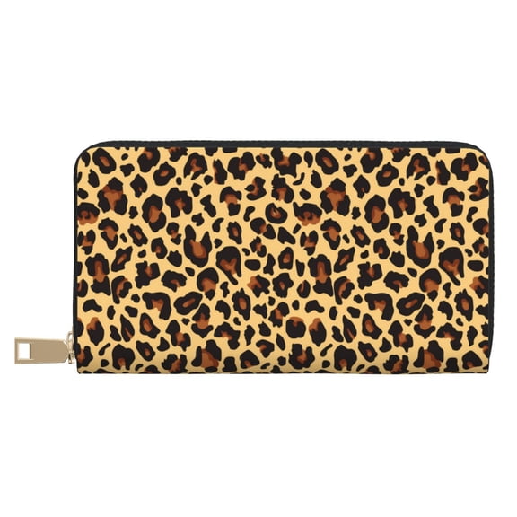 Leather Thin Slim Wallets for Women Men - yellow black Leopard print Clutch Card Wallet for Women Men with Zipper