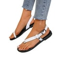 thumbnail image 1 of Leather Thin Strap Flat Toe Clip Roman Sandals Beach Shoes Summer Sandals White 39, 1 of 6