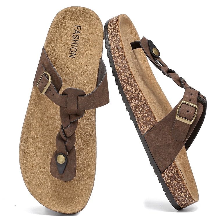 Leather Thong Flip Flop Sandals with Arch Support - Slip On Flip Flops for Women Arch Support Orthotic Cushioned Slides  main image 2
