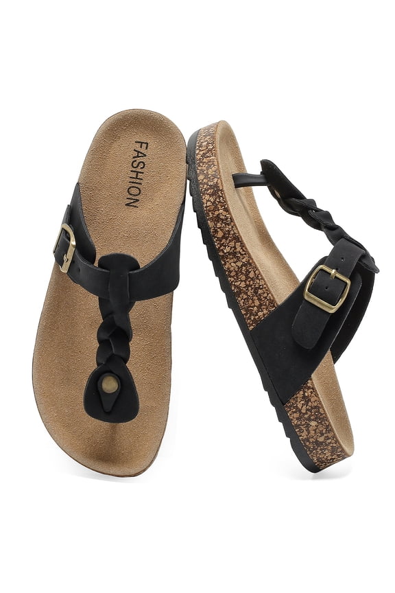 Flip Flops for Women & Men,Women's Thong Sandals with Cork Footbed Adjustable Buckle Summer Beach Women Slides