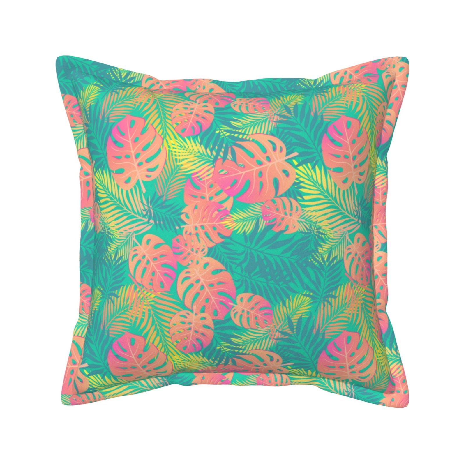 Leather Throw Pillow Covers 16x16 Colorful Palm Leaves Soft Square