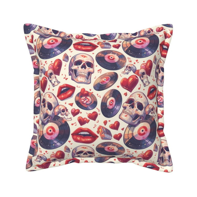Leather Throw Pillow Covers 18x18 record rock Skull lips Square