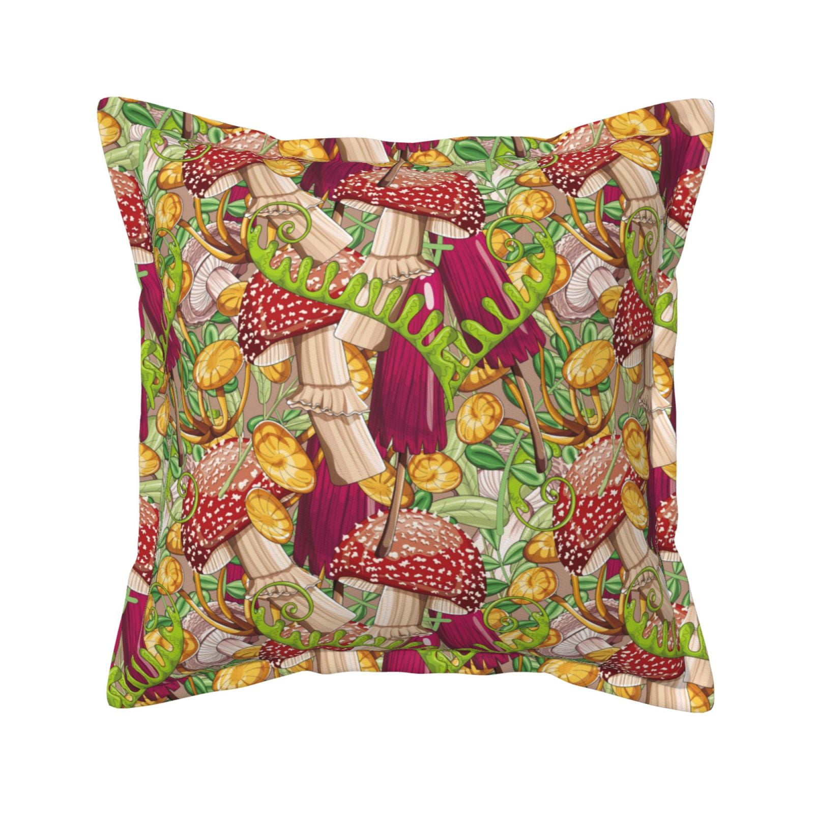 Leather Throw Pillow Covers 20x20 - Colored Mushrooms Leaves Soft ...