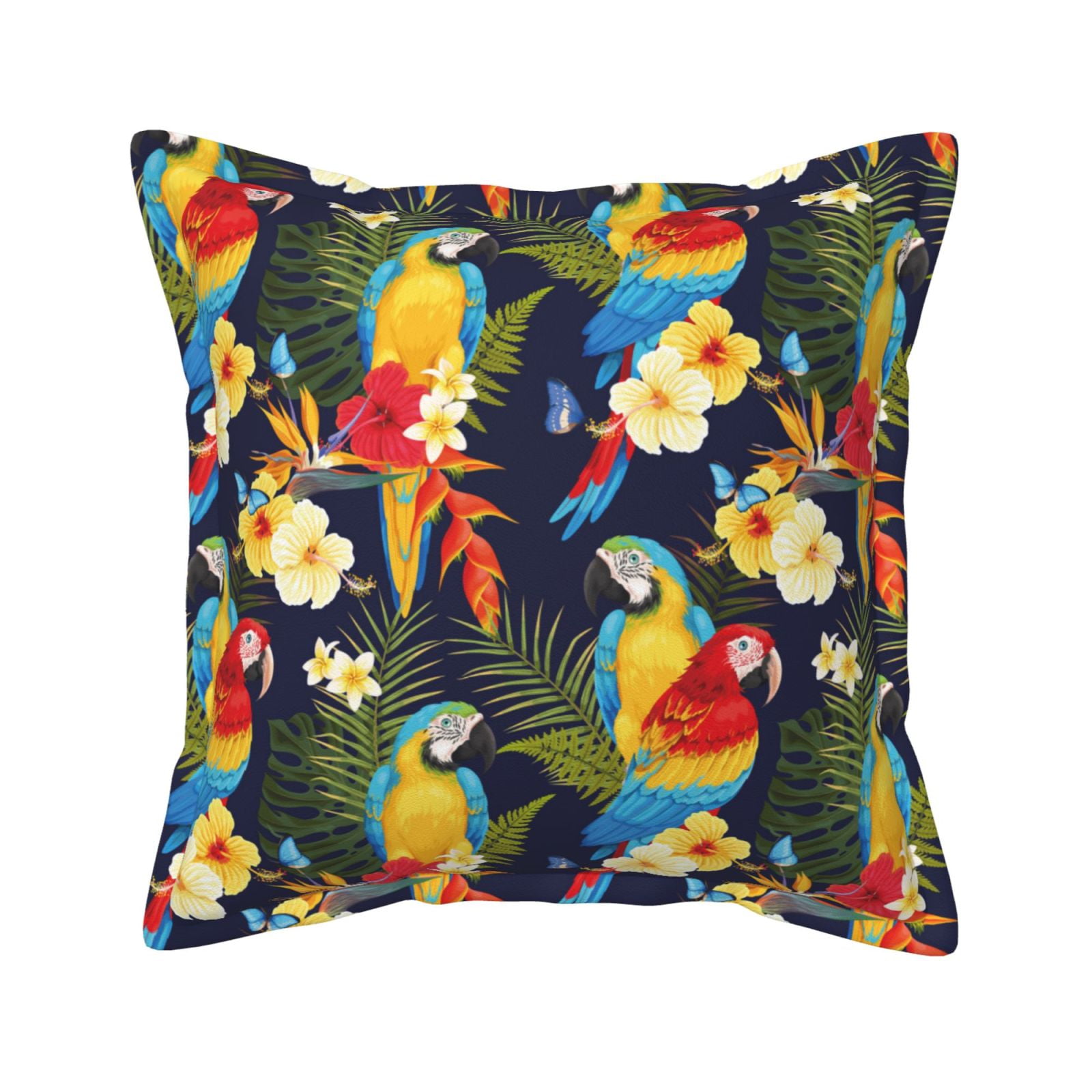 Leather Throw Pillow Covers 20x20 Colorful Macaw Parrot Plant Soft