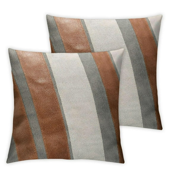 Leather and Throw Pillow Covers Patchwork Modern Farmhouse Pillow Covers Gray and Brown Accent Pillows Decorative Pillows for Couch Sofa Bed, Set of 2