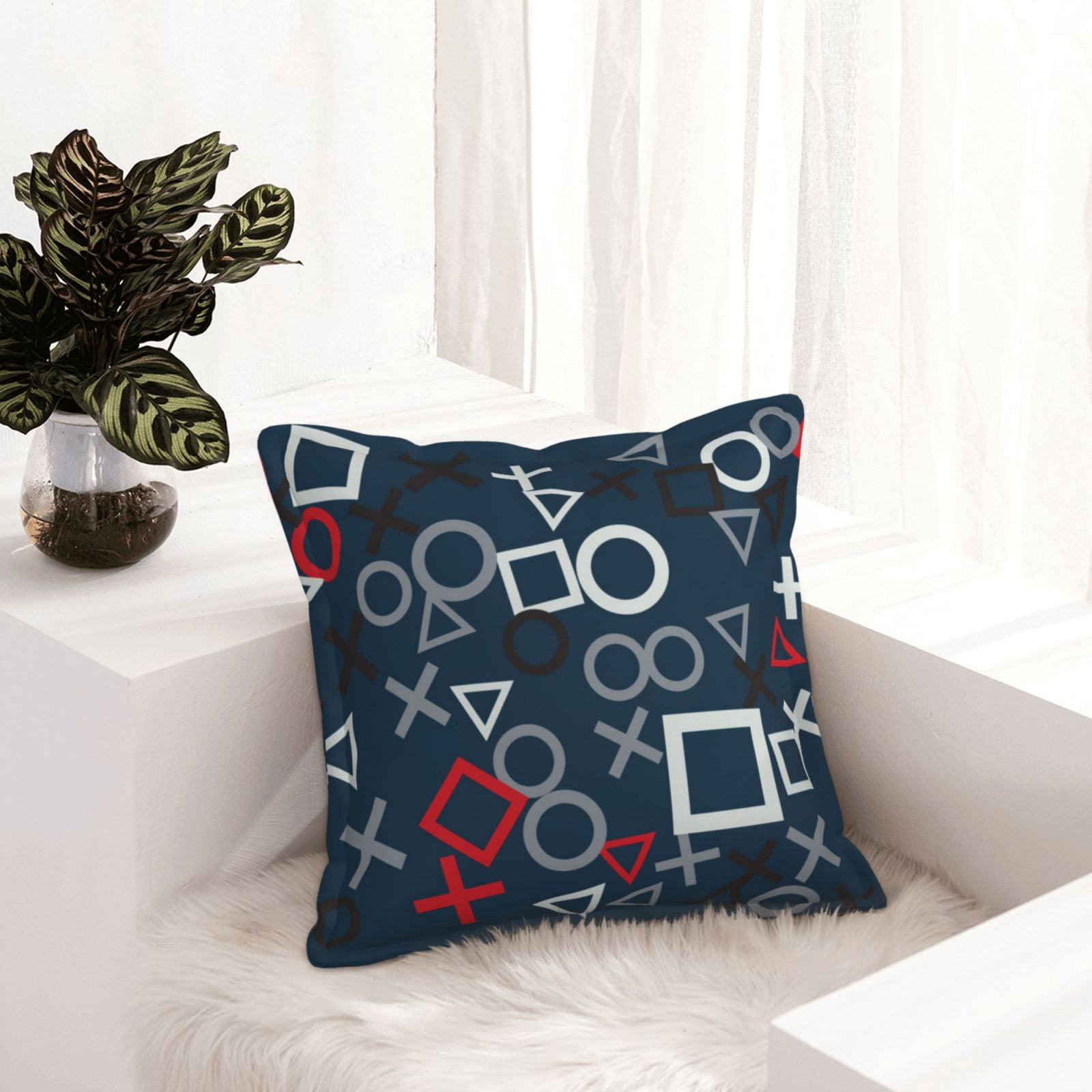 Leather Throw Pillow Covers navy blue geometric Pillow Covers 16x16