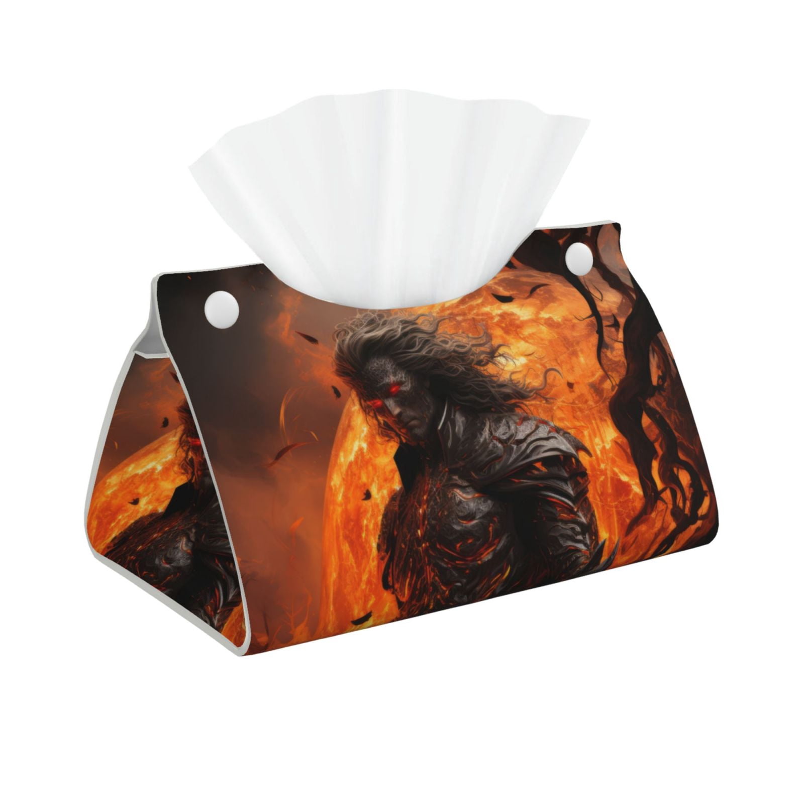 Leather Tissue Box Cover - Angry Fireball Flame Warrior Long PVC Tissue ...