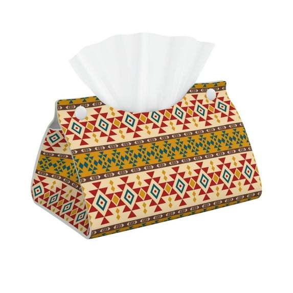 Leather Tissue Box Cover - Aztec Long PVC Tissue Box Holder for Dining Tables, Bedside Tables, Desks, Modern Tissue Holder Cover for Living Room, Office, Bedroom Decor