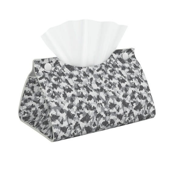 Leather Tissue Box Cover - Camouflage Grey Long PVC Tissue Box Holder for Dining Tables, Bedside Tables, Desks, Modern Tissue Holder Cover for Living Room, Office, Bedroom Decor