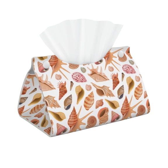 Leather Tissue Box Cover - Conch Shells Print No.9070 Long PVC Tissue Box Holder for Dining Tables, Bedside Tables, Desks, Modern Tissue Holder Cover for Living Room, Office, Bedroom Decor