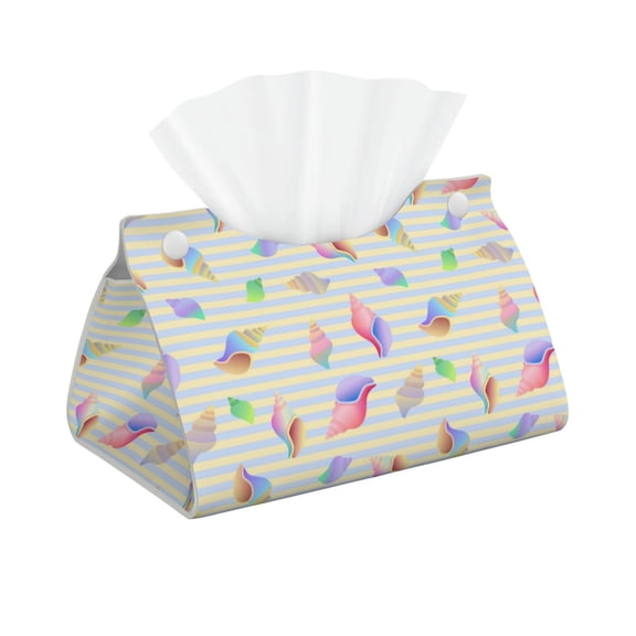 Leather Tissue Box Cover - Conch Stripes Long PVC Tissue Box Holder for Dining Tables, Bedside Tables, Desks, Modern Tissue Holder Cover for Living Room, Office, Bedroom Decor
