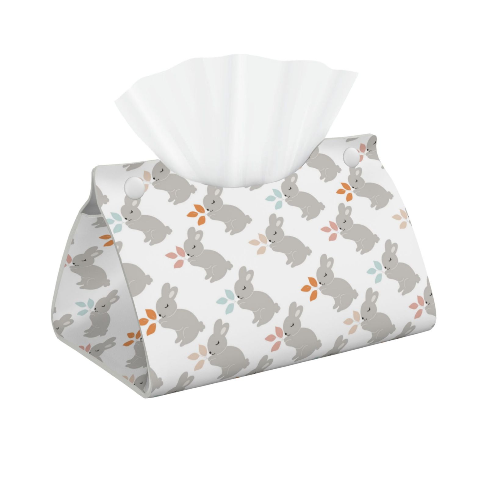 Leather Tissue Box Cover - Cute Cartoon Rabbit Leaves Gray Long PVC ...
