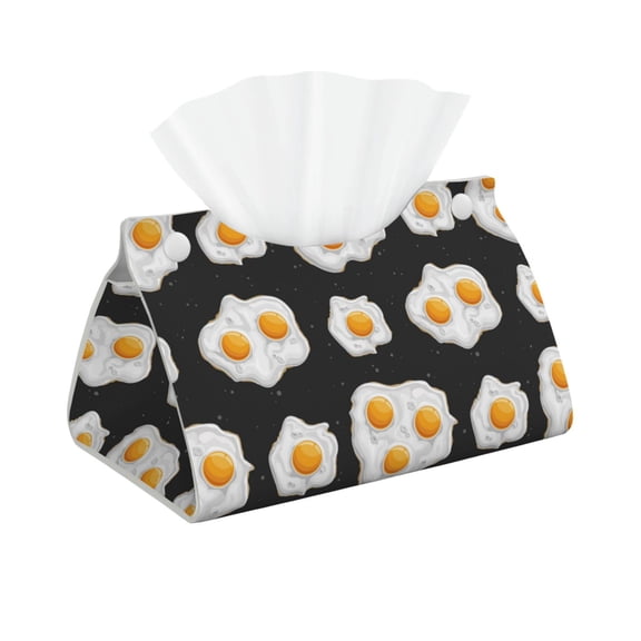 Leather Tissue Box Cover - Cute Fried Egg Long PVC Tissue Box Holder for Dining Tables, Bedside Tables, Desks, Modern Tissue Holder Cover for Living Room, Office, Bedroom Decor