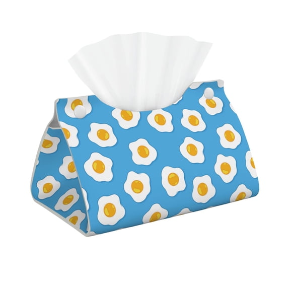 Leather Tissue Box Cover - Cute Fried Egg Turquoise Long PVC Tissue Box Holder for Dining Tables, Bedside Tables, Desks, Modern Tissue Holder Cover for Living Room, Office, Bedroom Decor